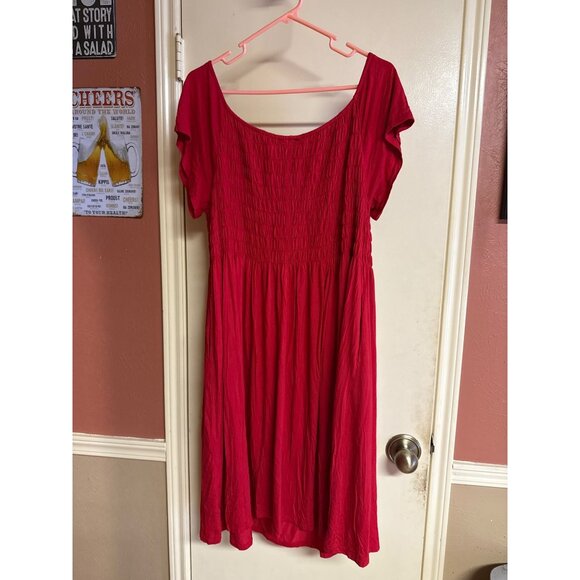 Lane Bryant Red Smocked Midi Dress 14/16 Short Sleeves Rayon/Spandex Lightweight - Picture 6 of 7